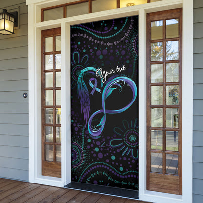 Personalized Australia Indigenous Infinity Heart Door Cover Purple Teal Ribbon You Are Not Alone