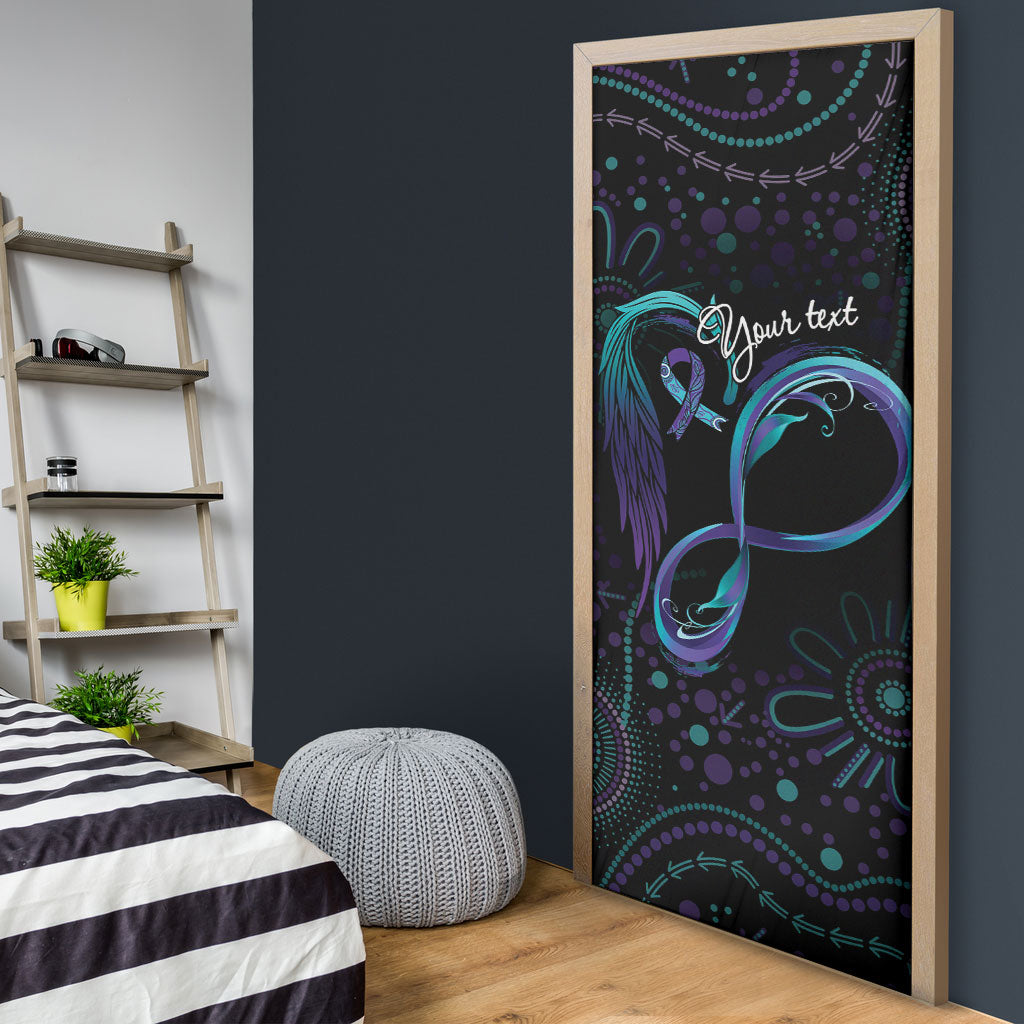 Personalized Australia Indigenous Infinity Heart Door Cover Purple Teal Ribbon You Are Not Alone