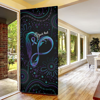 Personalized Australia Indigenous Infinity Heart Door Cover Purple Teal Ribbon You Are Not Alone