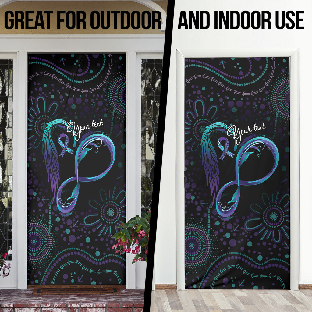 Personalized Australia Indigenous Infinity Heart Door Cover Purple Teal Ribbon You Are Not Alone