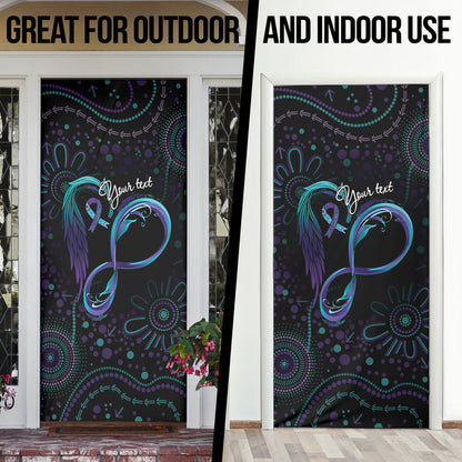 Personalized Australia Indigenous Infinity Heart Door Cover Purple Teal Ribbon You Are Not Alone