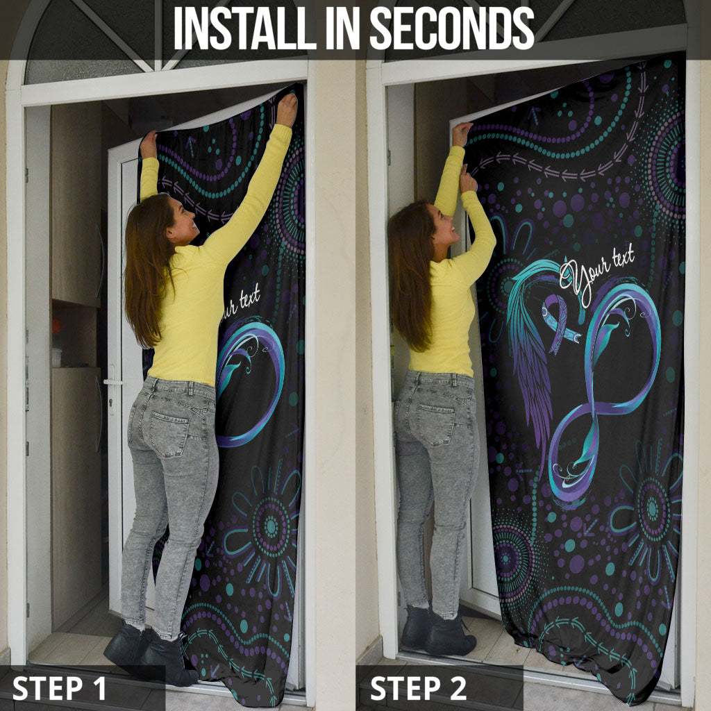 Personalized Australia Indigenous Infinity Heart Door Cover Purple Teal Ribbon You Are Not Alone