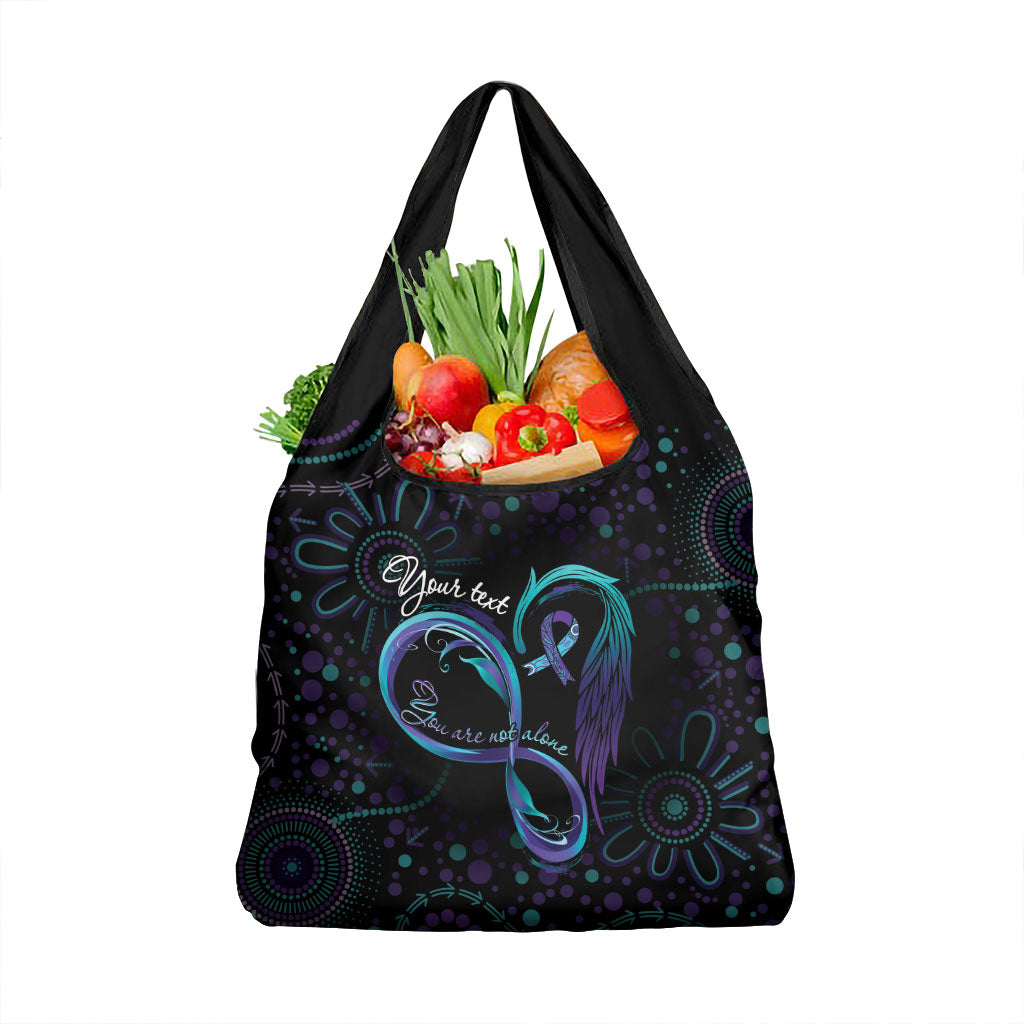 Personalized Australia Indigenous Infinity Heart Grocery Bag Purple Teal Ribbon You Are Not Alone