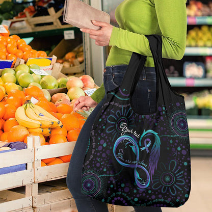 Personalized Australia Indigenous Infinity Heart Grocery Bag Purple Teal Ribbon You Are Not Alone
