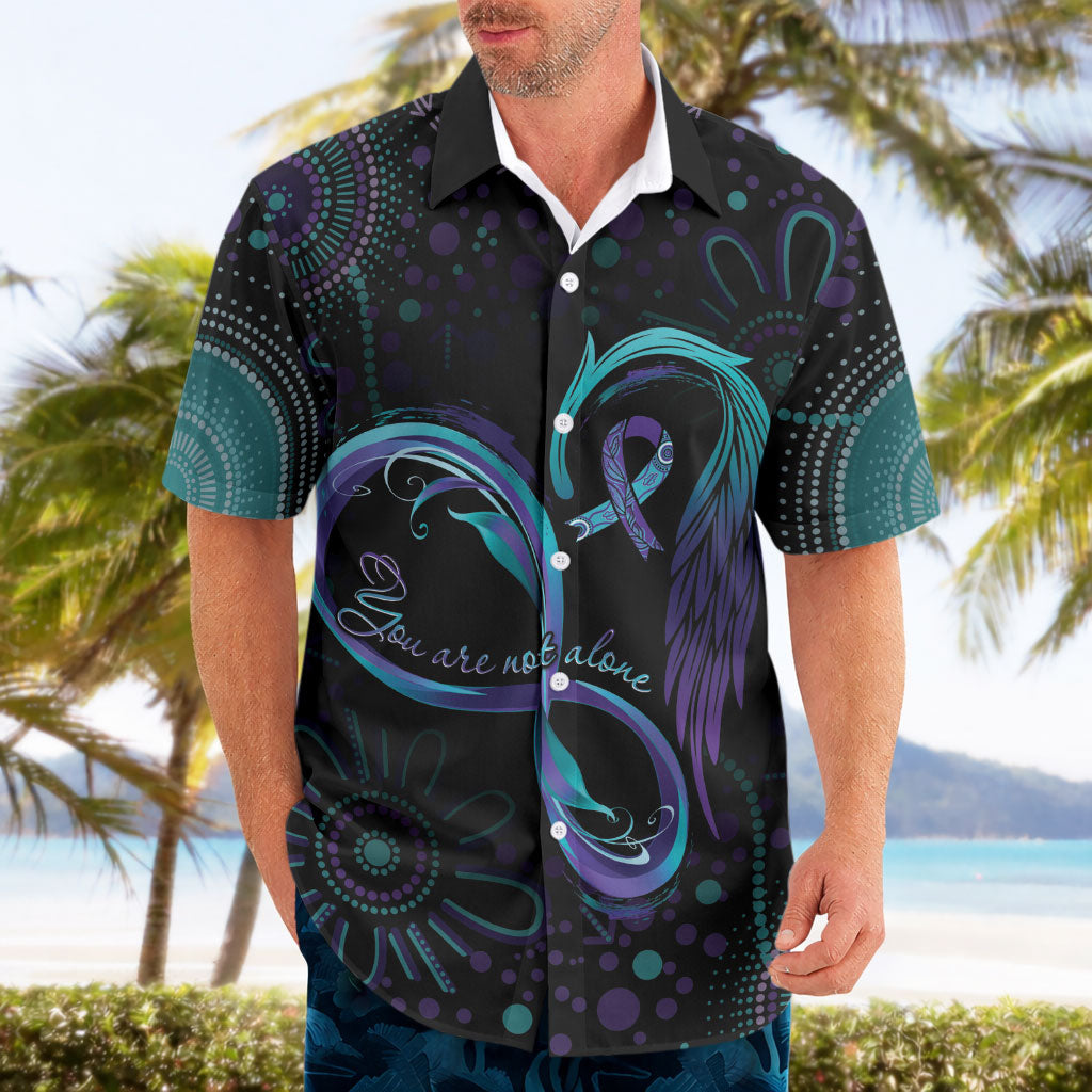 Personalized Australia Indigenous Infinity Heart Hawaiian Shirt Purple Teal Ribbon You Are Not Alone
