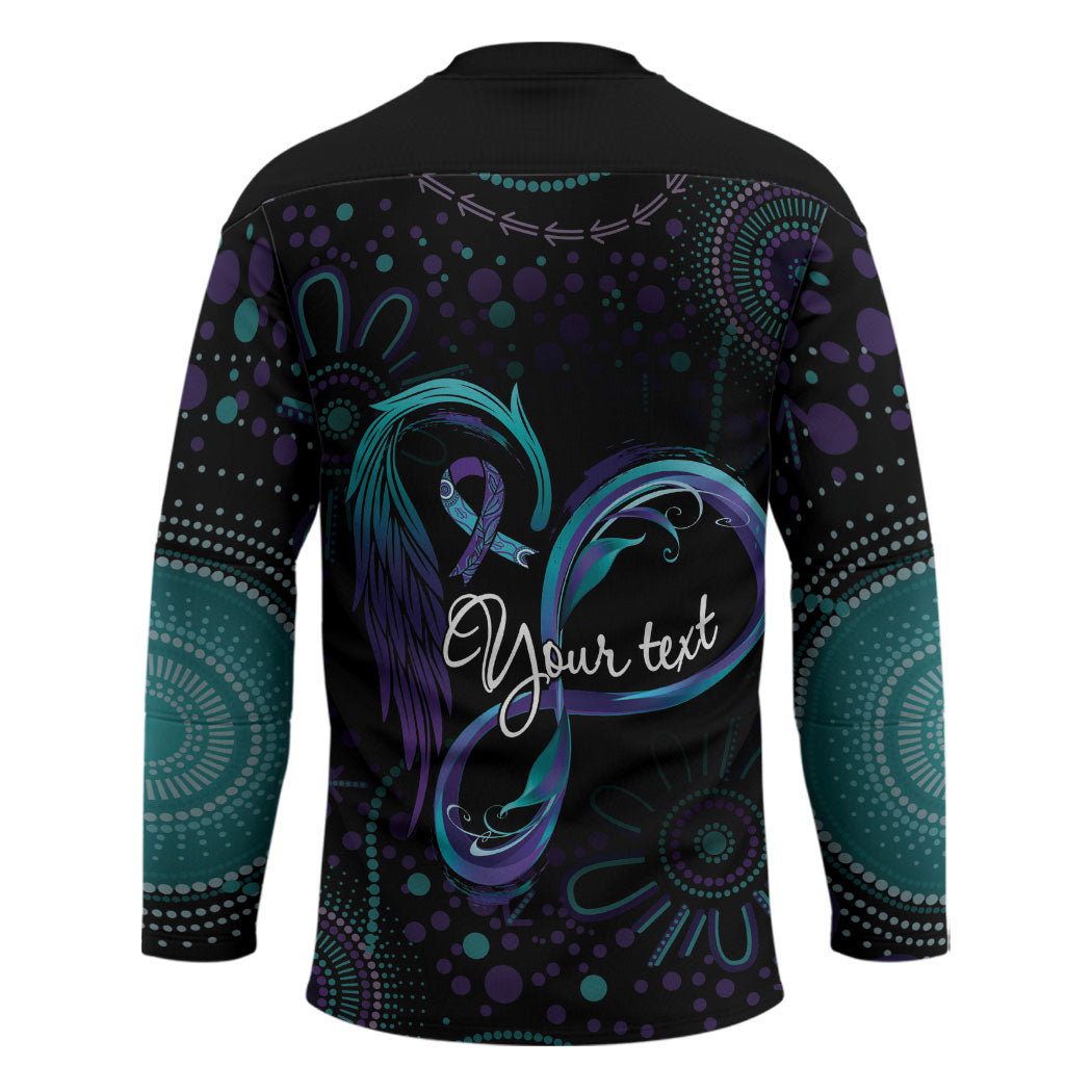 Personalized Australia Indigenous Infinity Heart Hockey Jersey Purple Teal Ribbon You Are Not Alone
