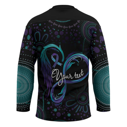 Personalized Australia Indigenous Infinity Heart Hockey Jersey Purple Teal Ribbon You Are Not Alone
