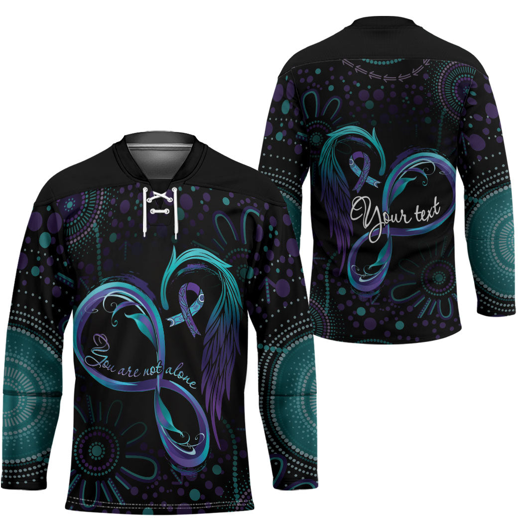 Personalized Australia Indigenous Infinity Heart Hockey Jersey Purple Teal Ribbon You Are Not Alone