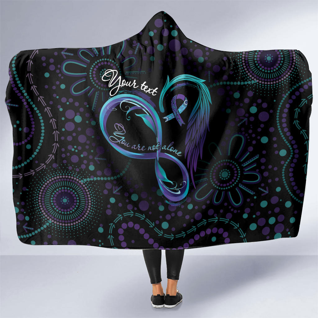 Personalized Australia Indigenous Infinity Heart Hooded Blanket Purple Teal Ribbon You Are Not Alone