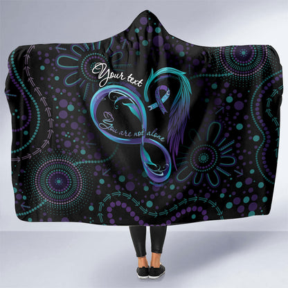 Personalized Australia Indigenous Infinity Heart Hooded Blanket Purple Teal Ribbon You Are Not Alone