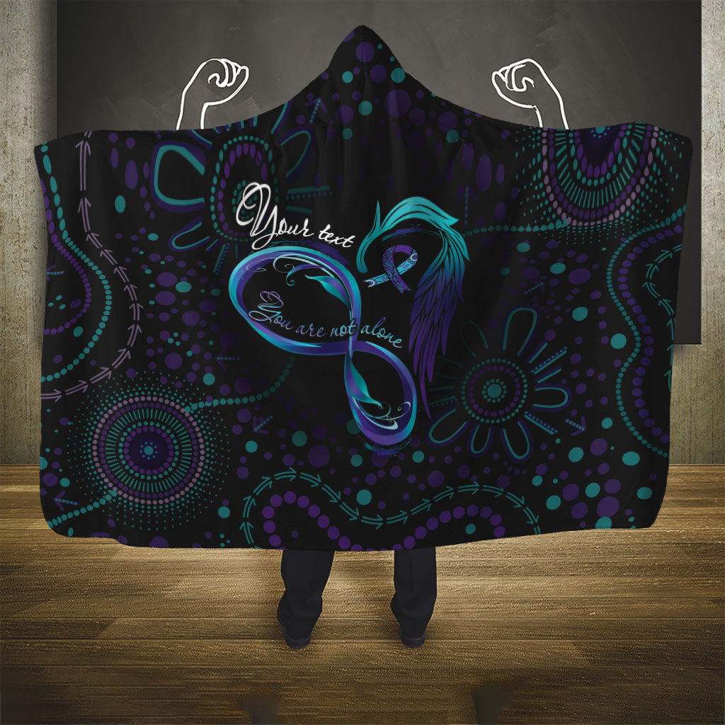 Personalized Australia Indigenous Infinity Heart Hooded Blanket Purple Teal Ribbon You Are Not Alone