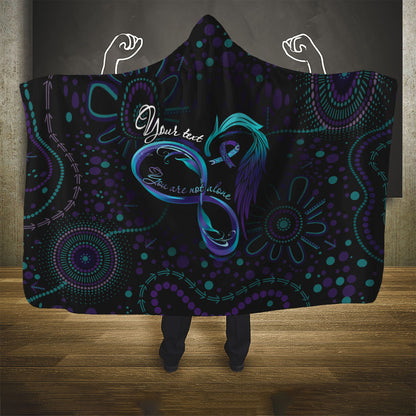Personalized Australia Indigenous Infinity Heart Hooded Blanket Purple Teal Ribbon You Are Not Alone