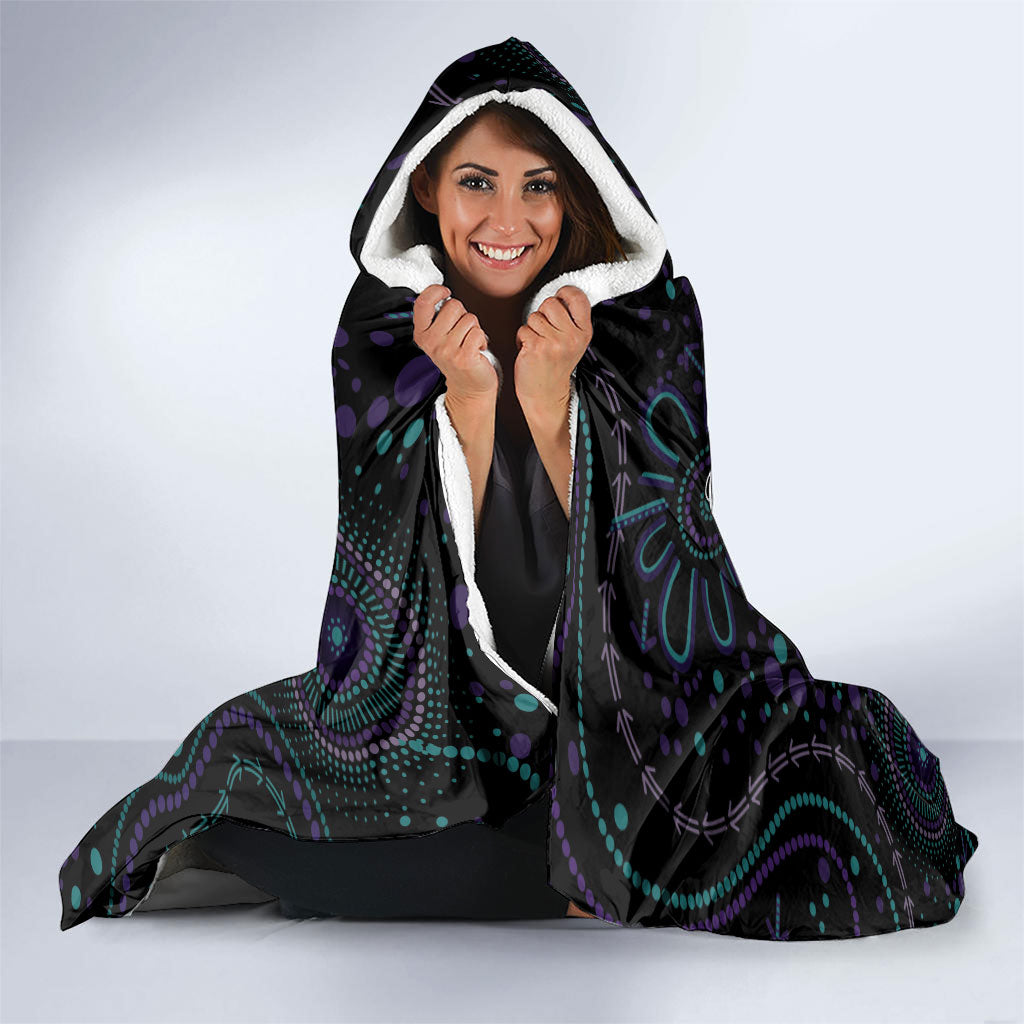 Personalized Australia Indigenous Infinity Heart Hooded Blanket Purple Teal Ribbon You Are Not Alone