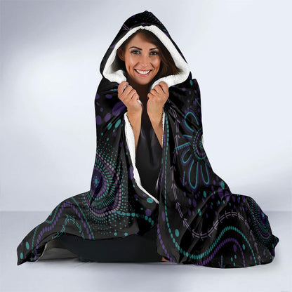 Personalized Australia Indigenous Infinity Heart Hooded Blanket Purple Teal Ribbon You Are Not Alone