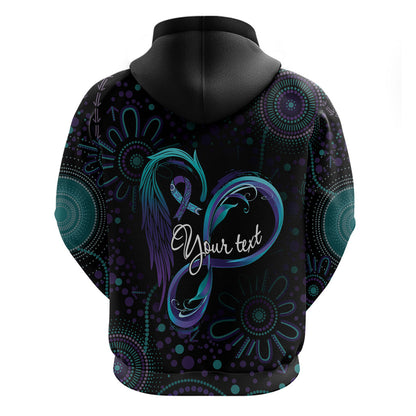 Personalized Australia Indigenous Infinity Heart Hoodie Purple Teal Ribbon You Are Not Alone