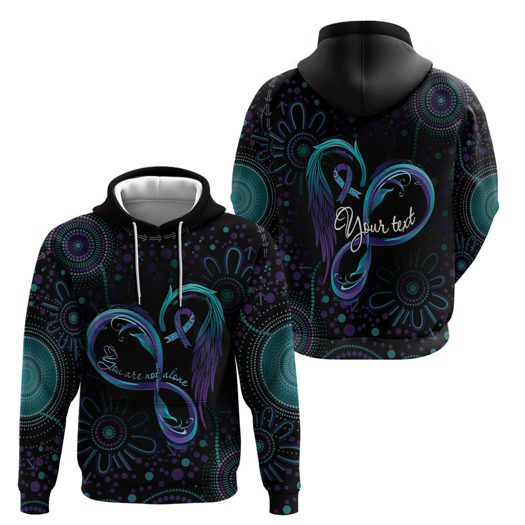 Personalized Australia Indigenous Infinity Heart Hoodie Purple Teal Ribbon You Are Not Alone