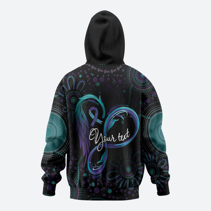 Personalized Australia Indigenous Infinity Heart Hoodie Purple Teal Ribbon You Are Not Alone