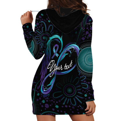 Personalized Australia Indigenous Infinity Heart Hoodie Dress Purple Teal Ribbon You Are Not Alone