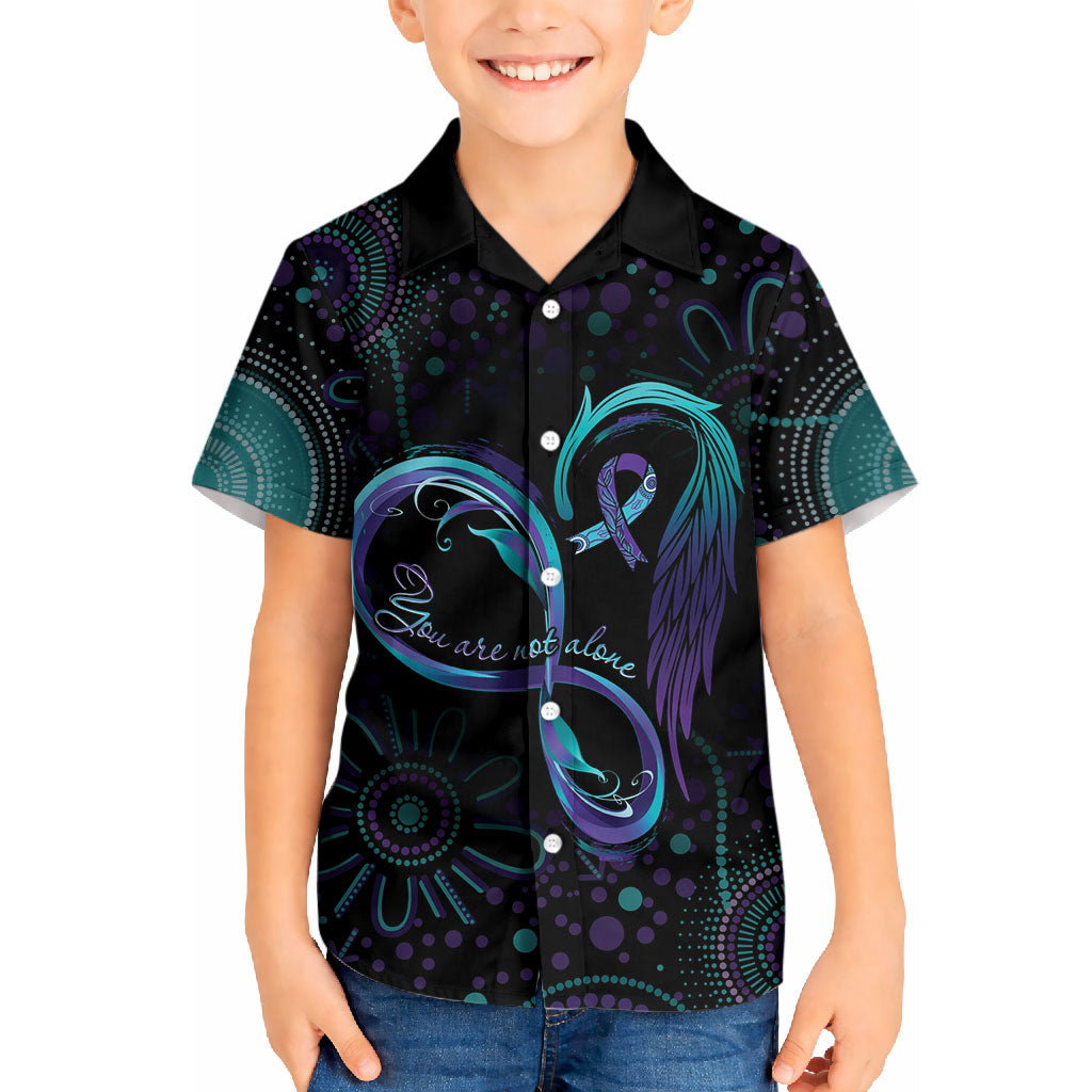 Personalized Australia Indigenous Infinity Heart Kid Hawaiian Shirt Purple Teal Ribbon You Are Not Alone