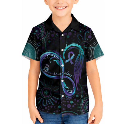 Personalized Australia Indigenous Infinity Heart Kid Hawaiian Shirt Purple Teal Ribbon You Are Not Alone