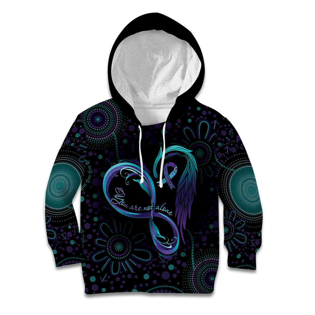 Personalized Australia Indigenous Infinity Heart Kid Hoodie Purple Teal Ribbon You Are Not Alone