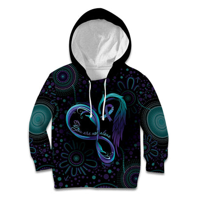 Personalized Australia Indigenous Infinity Heart Kid Hoodie Purple Teal Ribbon You Are Not Alone