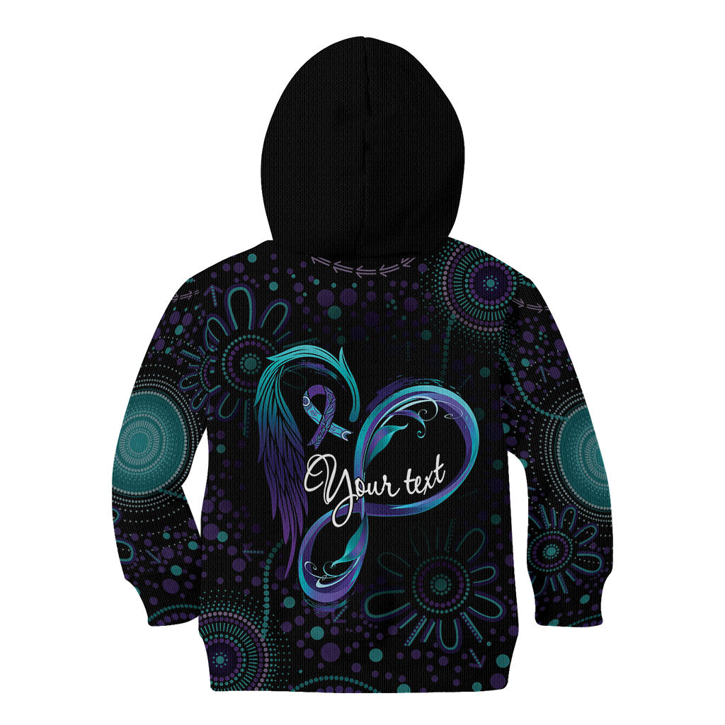 Personalized Australia Indigenous Infinity Heart Kid Hoodie Purple Teal Ribbon You Are Not Alone