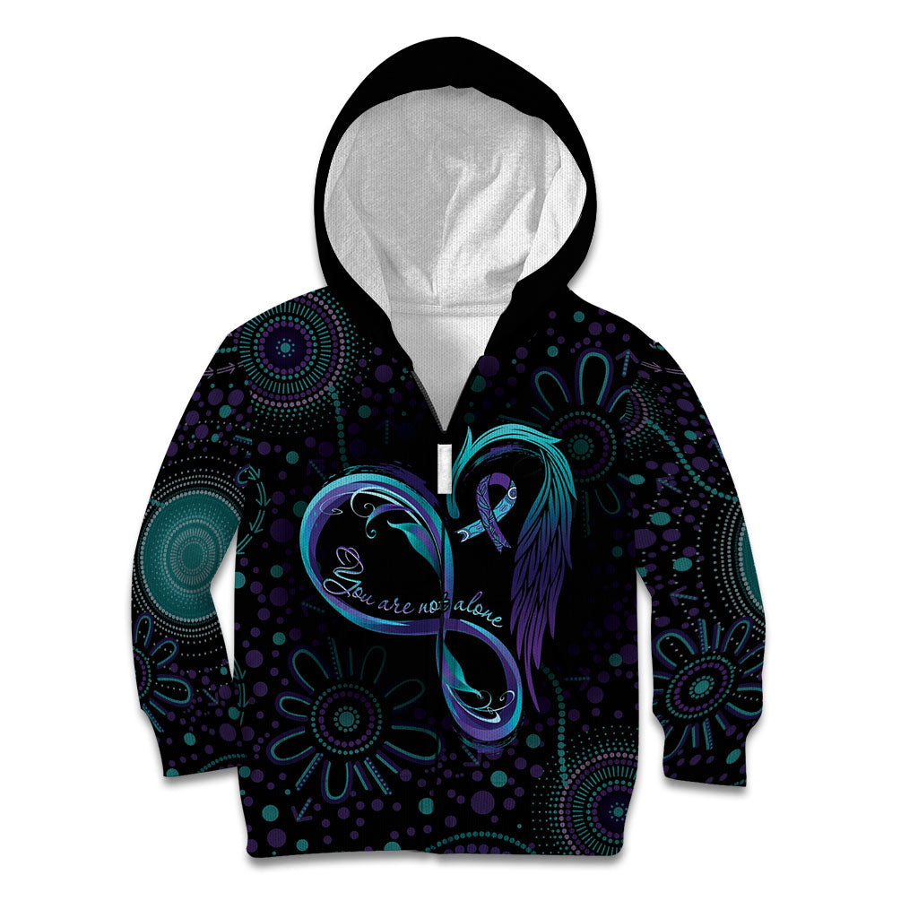 Personalized Australia Indigenous Infinity Heart Kid Hoodie Purple Teal Ribbon You Are Not Alone