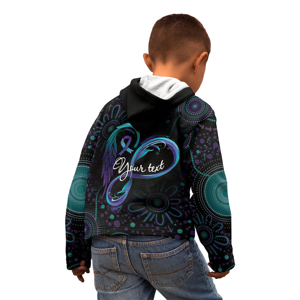 Personalized Australia Indigenous Infinity Heart Kid Hoodie Purple Teal Ribbon You Are Not Alone