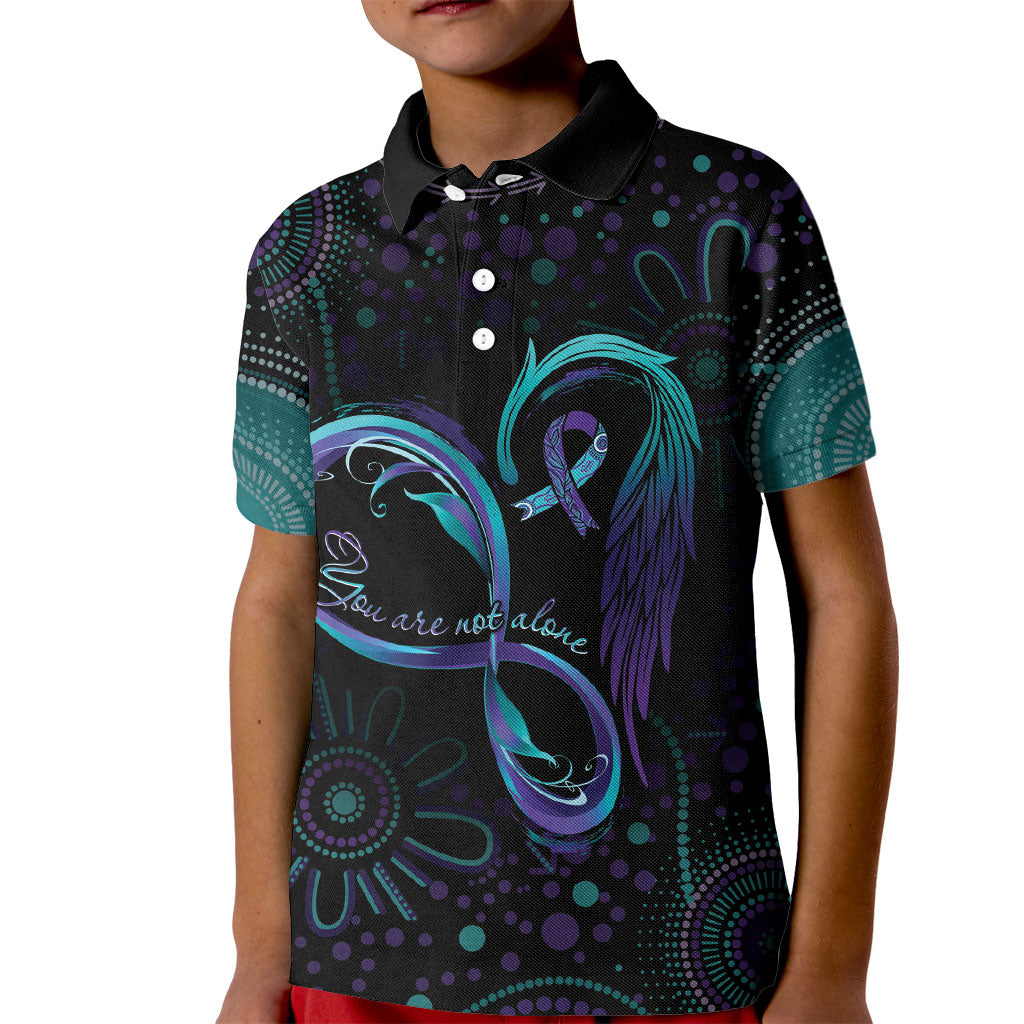 Personalized Australia Indigenous Infinity Heart Kid Polo Shirt Purple Teal Ribbon You Are Not Alone