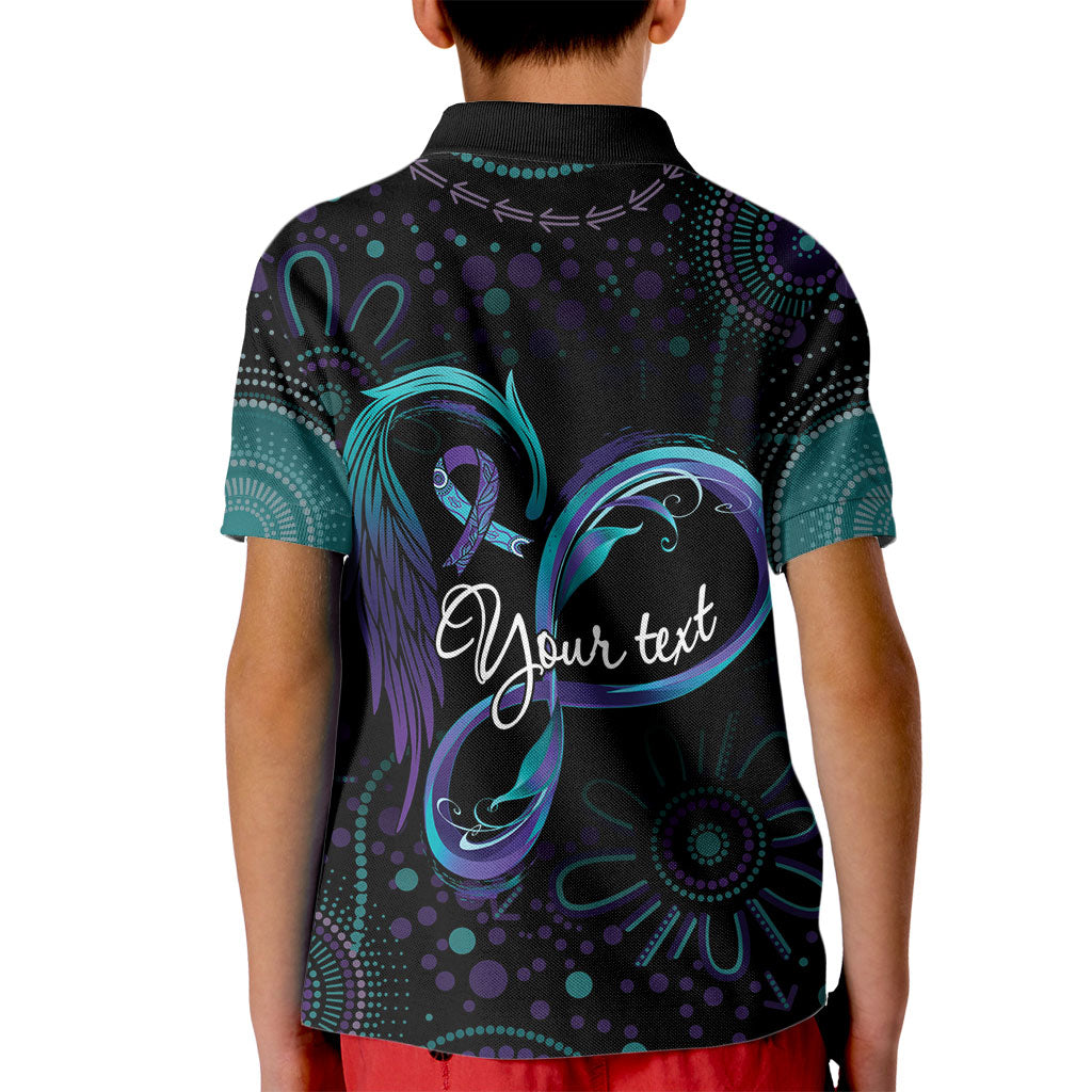 Personalized Australia Indigenous Infinity Heart Kid Polo Shirt Purple Teal Ribbon You Are Not Alone