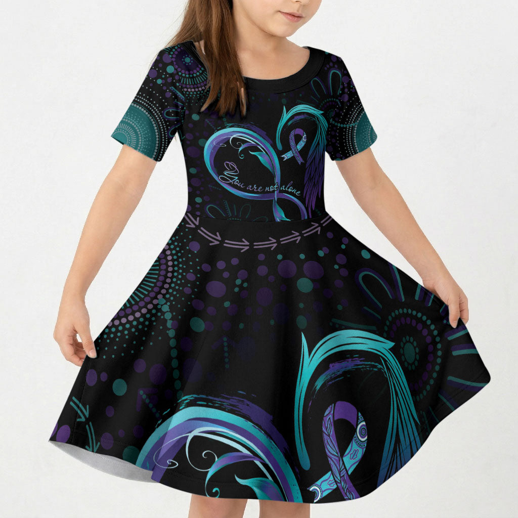 Personalized Australia Indigenous Infinity Heart Kid Short Sleeve Dress Purple Teal Ribbon You Are Not Alone