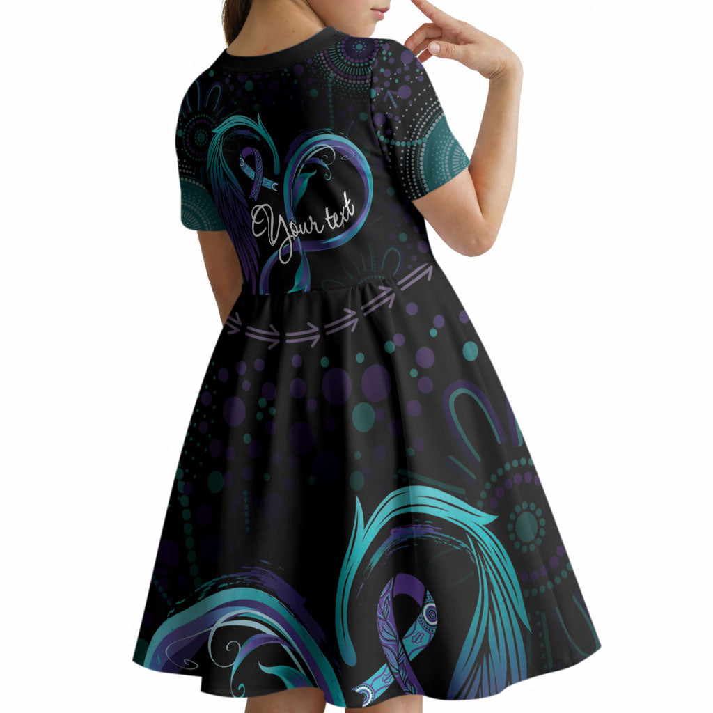 Personalized Australia Indigenous Infinity Heart Kid Short Sleeve Dress Purple Teal Ribbon You Are Not Alone