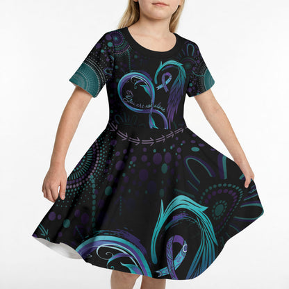 Personalized Australia Indigenous Infinity Heart Kid Short Sleeve Dress Purple Teal Ribbon You Are Not Alone