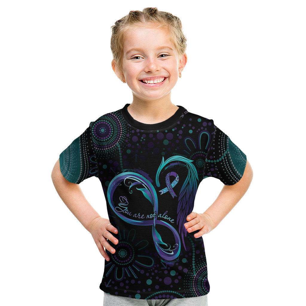 Personalized Australia Indigenous Infinity Heart Kid T Shirt Purple Teal Ribbon You Are Not Alone
