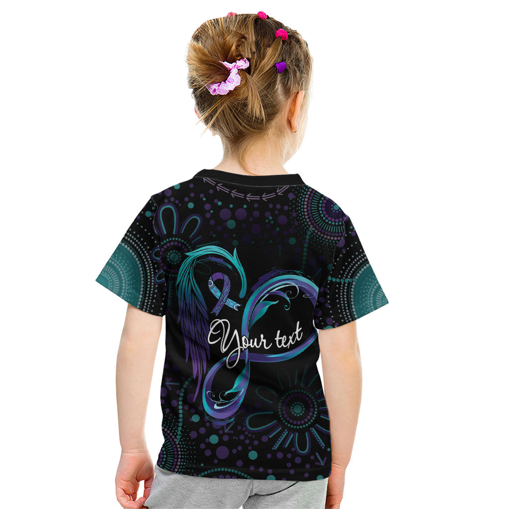 Personalized Australia Indigenous Infinity Heart Kid T Shirt Purple Teal Ribbon You Are Not Alone