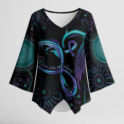 Personalized Australia Indigenous Infinity Heart Kimono Sleeve Blouse Purple Teal Ribbon You Are Not Alone