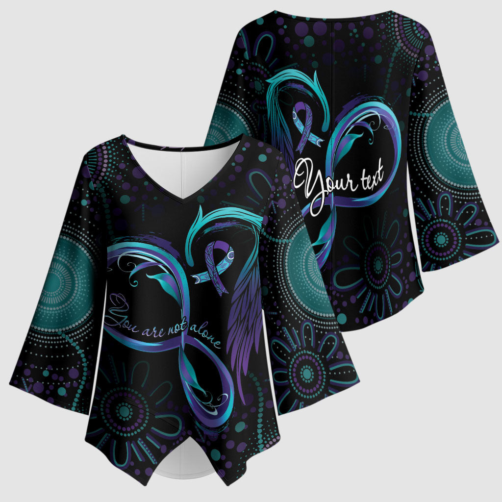 Personalized Australia Indigenous Infinity Heart Kimono Sleeve Blouse Purple Teal Ribbon You Are Not Alone