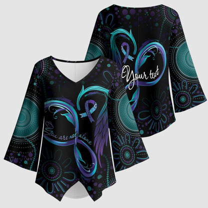 Personalized Australia Indigenous Infinity Heart Kimono Sleeve Blouse Purple Teal Ribbon You Are Not Alone