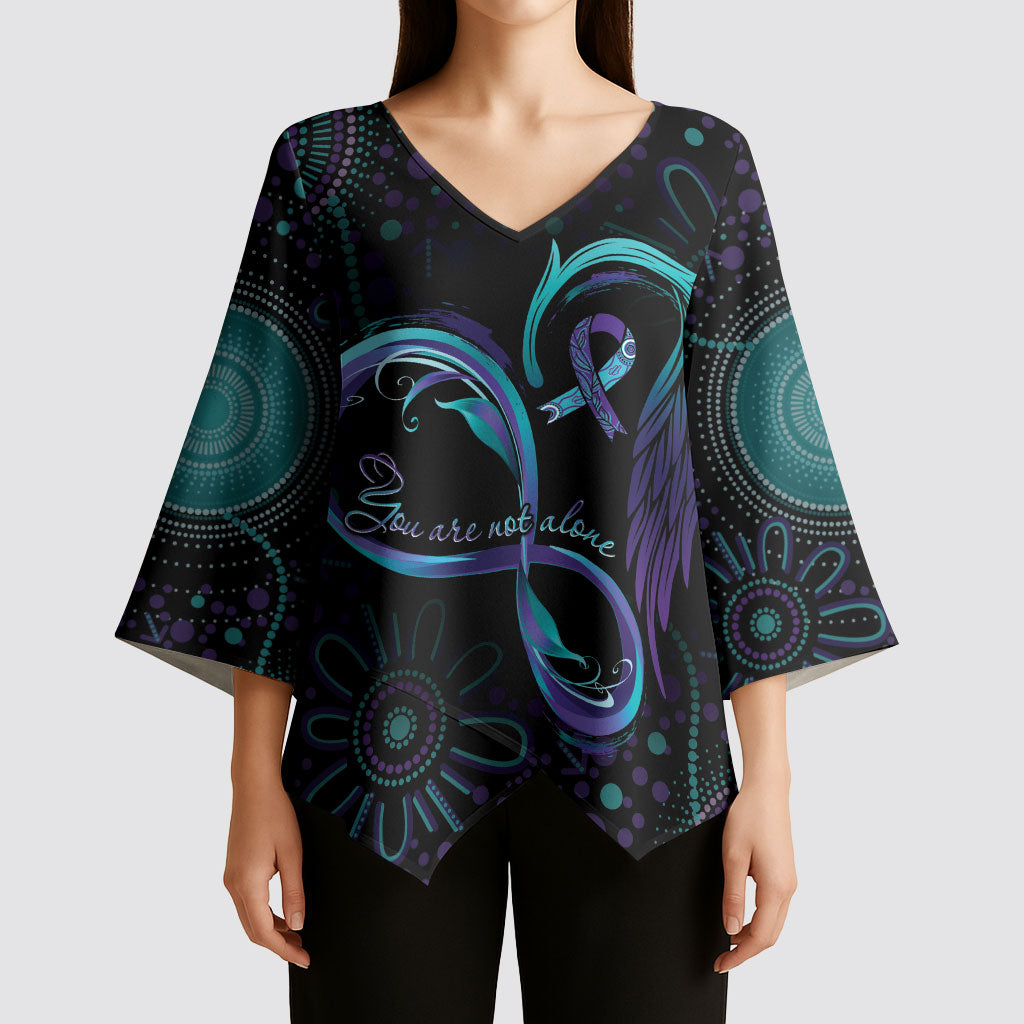 Personalized Australia Indigenous Infinity Heart Kimono Sleeve Blouse Purple Teal Ribbon You Are Not Alone
