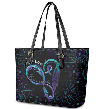 Personalized Australia Indigenous Infinity Heart Leather Tote Bag Purple Teal Ribbon You Are Not Alone