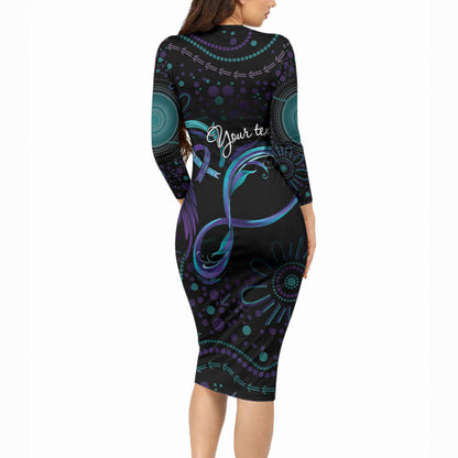 Personalized Australia Indigenous Infinity Heart Long Sleeve Bodycon Dress Purple Teal Ribbon You Are Not Alone