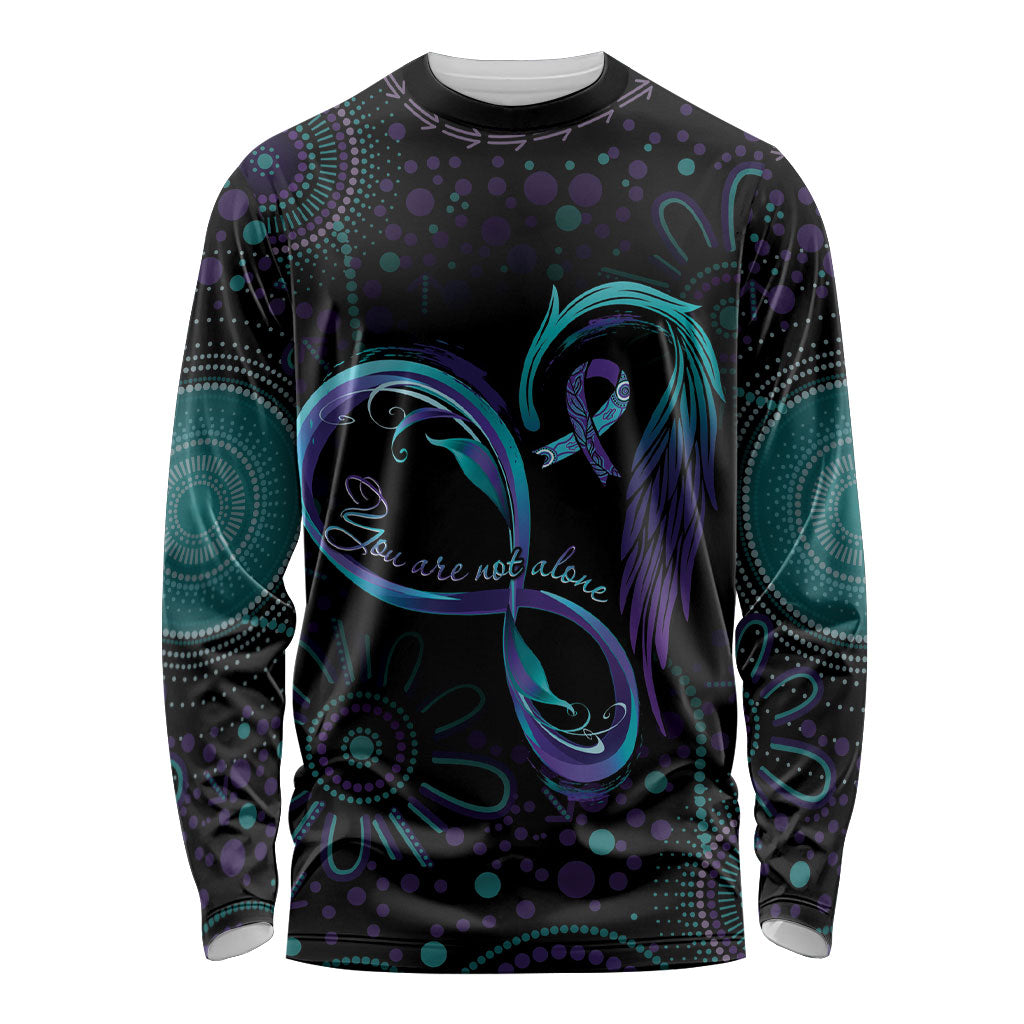 Personalized Australia Indigenous Infinity Heart Long Sleeve Shirt Purple Teal Ribbon You Are Not Alone