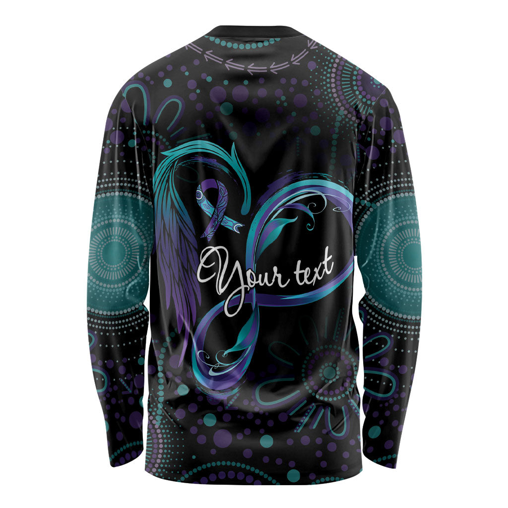 Personalized Australia Indigenous Infinity Heart Long Sleeve Shirt Purple Teal Ribbon You Are Not Alone