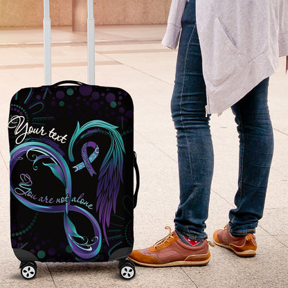 Personalized Australia Indigenous Infinity Heart Luggage Cover Purple Teal Ribbon You Are Not Alone
