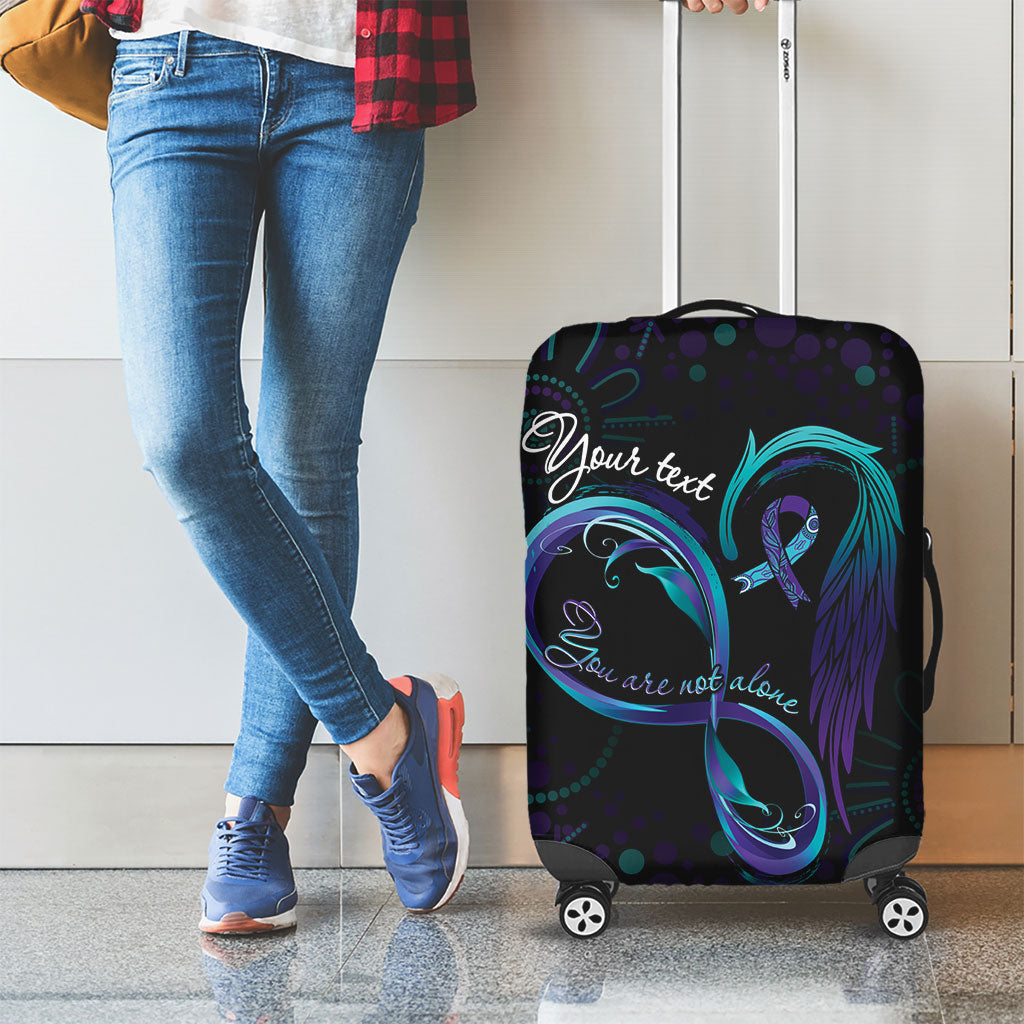 Personalized Australia Indigenous Infinity Heart Luggage Cover Purple Teal Ribbon You Are Not Alone