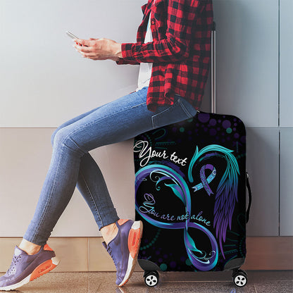 Personalized Australia Indigenous Infinity Heart Luggage Cover Purple Teal Ribbon You Are Not Alone