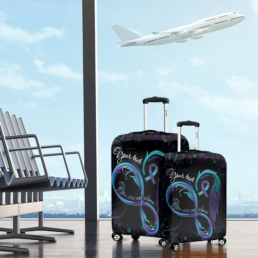 Personalized Australia Indigenous Infinity Heart Luggage Cover Purple Teal Ribbon You Are Not Alone