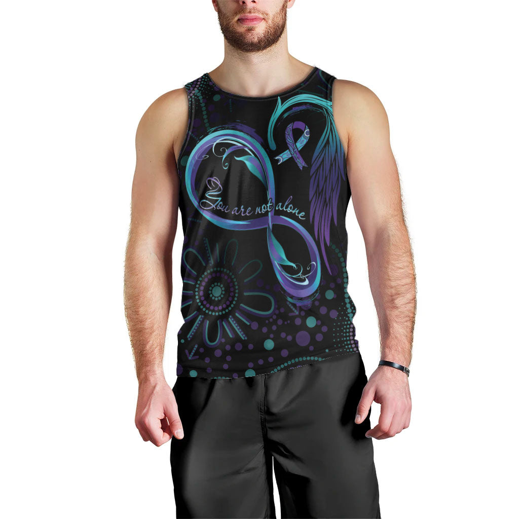 Personalized Australia Indigenous Infinity Heart Men Tank Top Purple Teal Ribbon You Are Not Alone