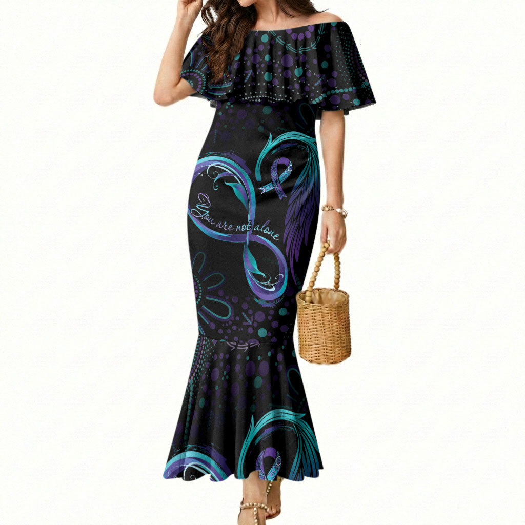 Personalized Australia Indigenous Infinity Heart Mermaid Dress Purple Teal Ribbon You Are Not Alone